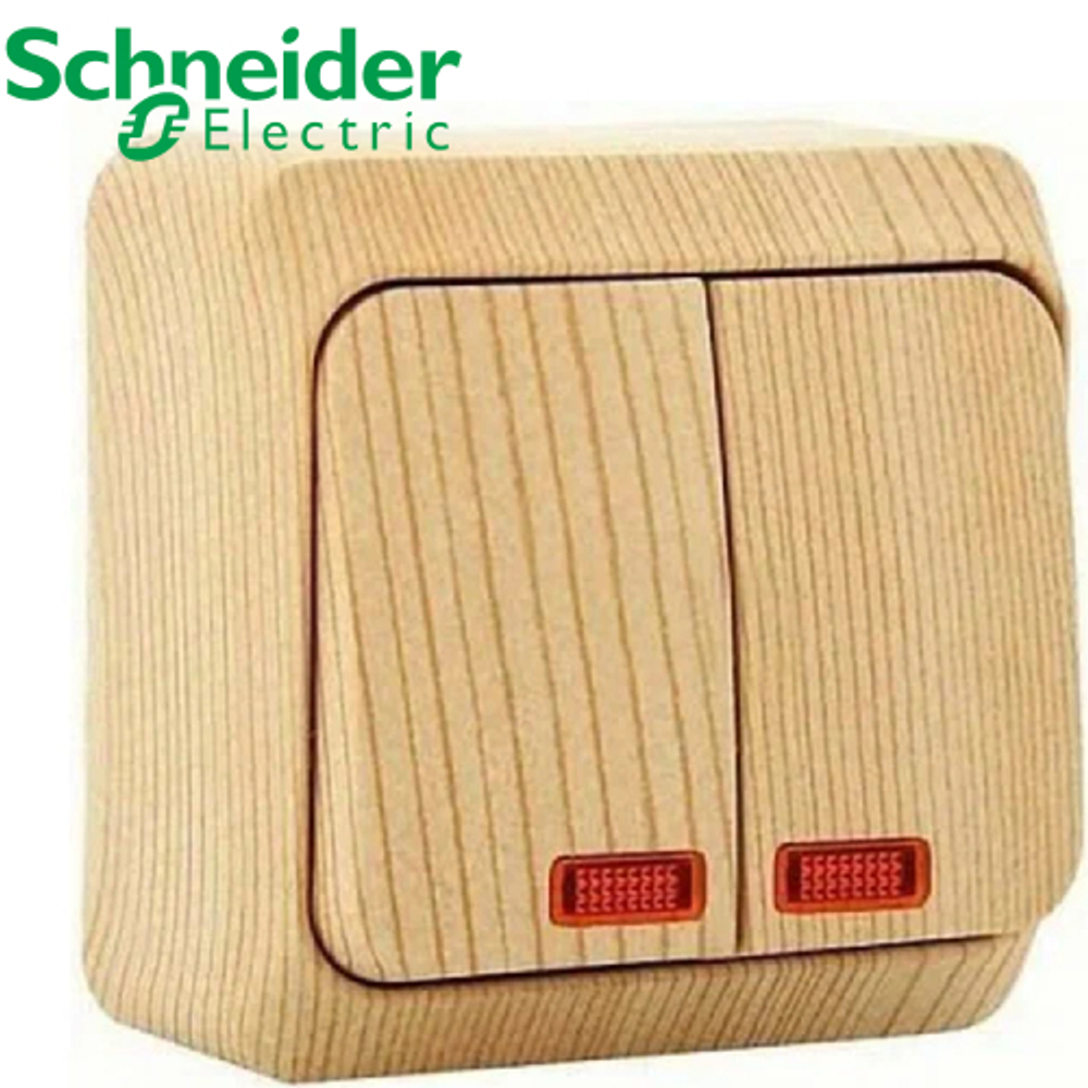 ВА10-006D Выключатель 2кл с подсветкой (сосна) Этюд Schneider
