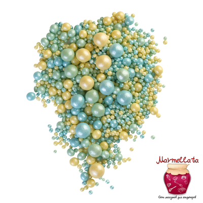 Шоколадный декор "Жемчуг микс бирюза, желтый, изумруд" №240, 100 гр.