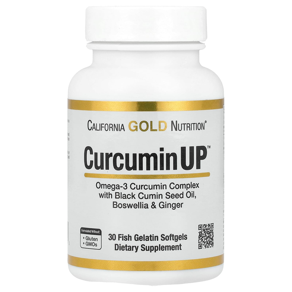 California Gold Nutrition, CurcuminUP™ с комплексом куркумина и омега-3, маслом из семян чёрного тмина, босвеллией и имбирём, 30 капсул из рыбьего желатина