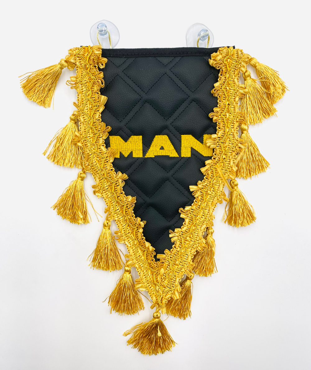 Вымпел треугольный Man (экокожа, черный с золотой вышивкой)