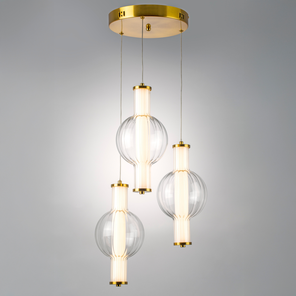 800133 Люстра BOTTO LED 3х6W 1820LM ЛАТУНЬ/ПРОЗРАЧНЫЙ/БЕЛЫЙ 3000K