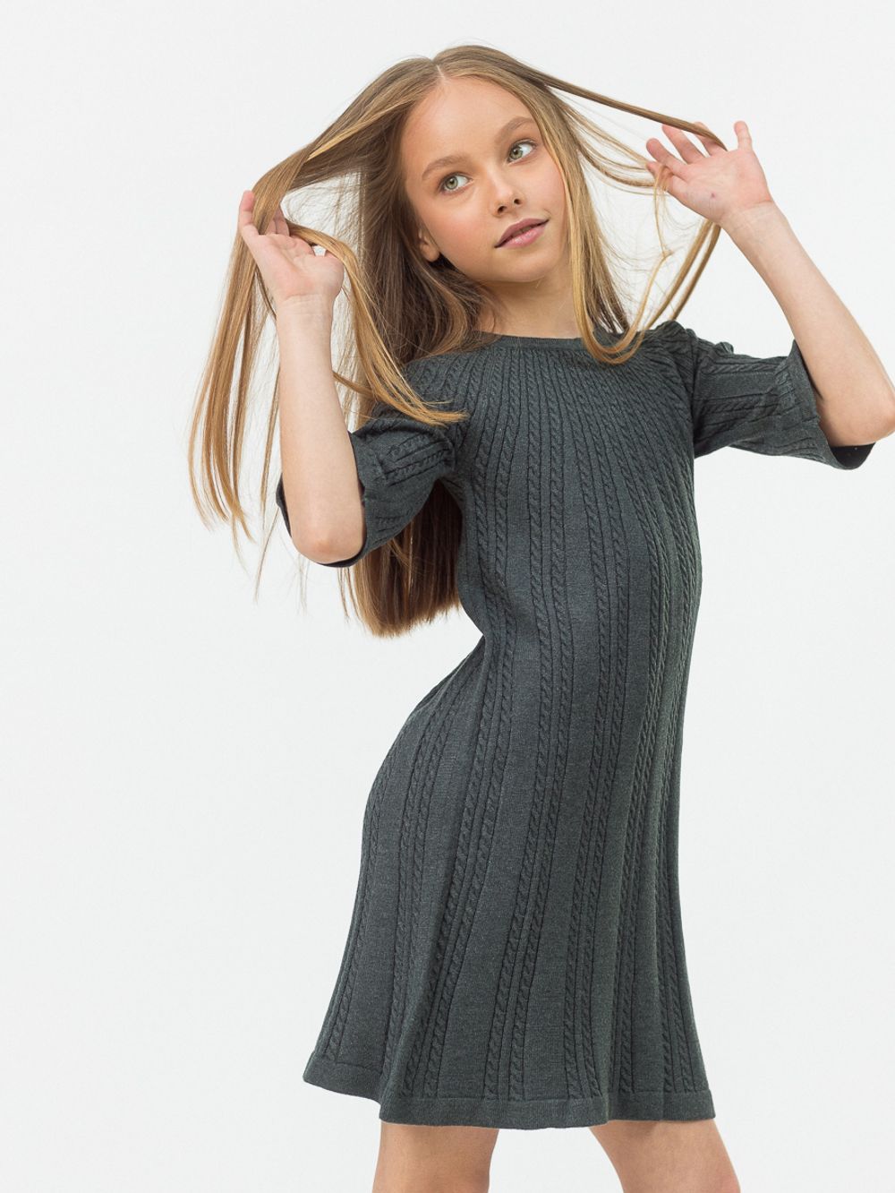 Платье для девочки AT445 темно-серый