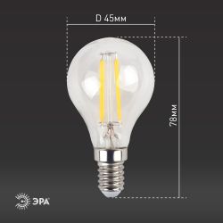 Лампочка светодиодная ЭРА F-LED P45-7W-827-E14 E14 / Е14 7Вт филамент шар теплый белый свет
