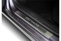 Накладки на пороги AutoMax для Skoda Octavia II поколение (A5) 2004-2013, нерж. сталь, с надписью, 4 шт., AMSKOCT02
