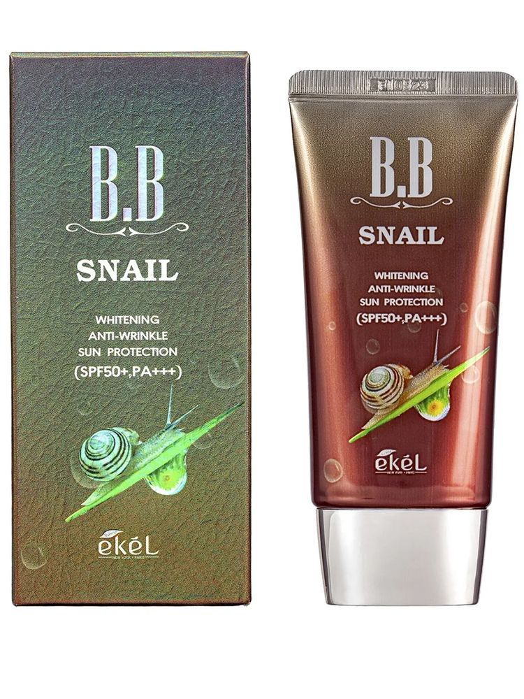 Крем для лица Ekel Snail BB Whitening, Anti-Wrinkle and Sun Protection SPF50+, PA+++ осветляющий, против морщин с муцином улитки Cream 50 мл