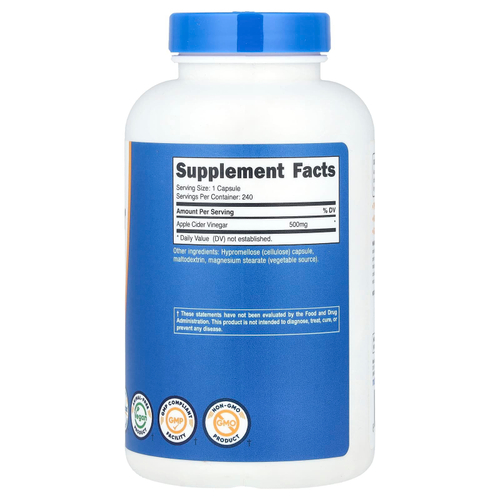 Nutricost, Яблочный уксус, 500 мг, 240 капсул