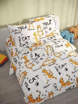 Наволочка комплект 2шт бязь Сказка "Yogacat" 45х45 см на молнии