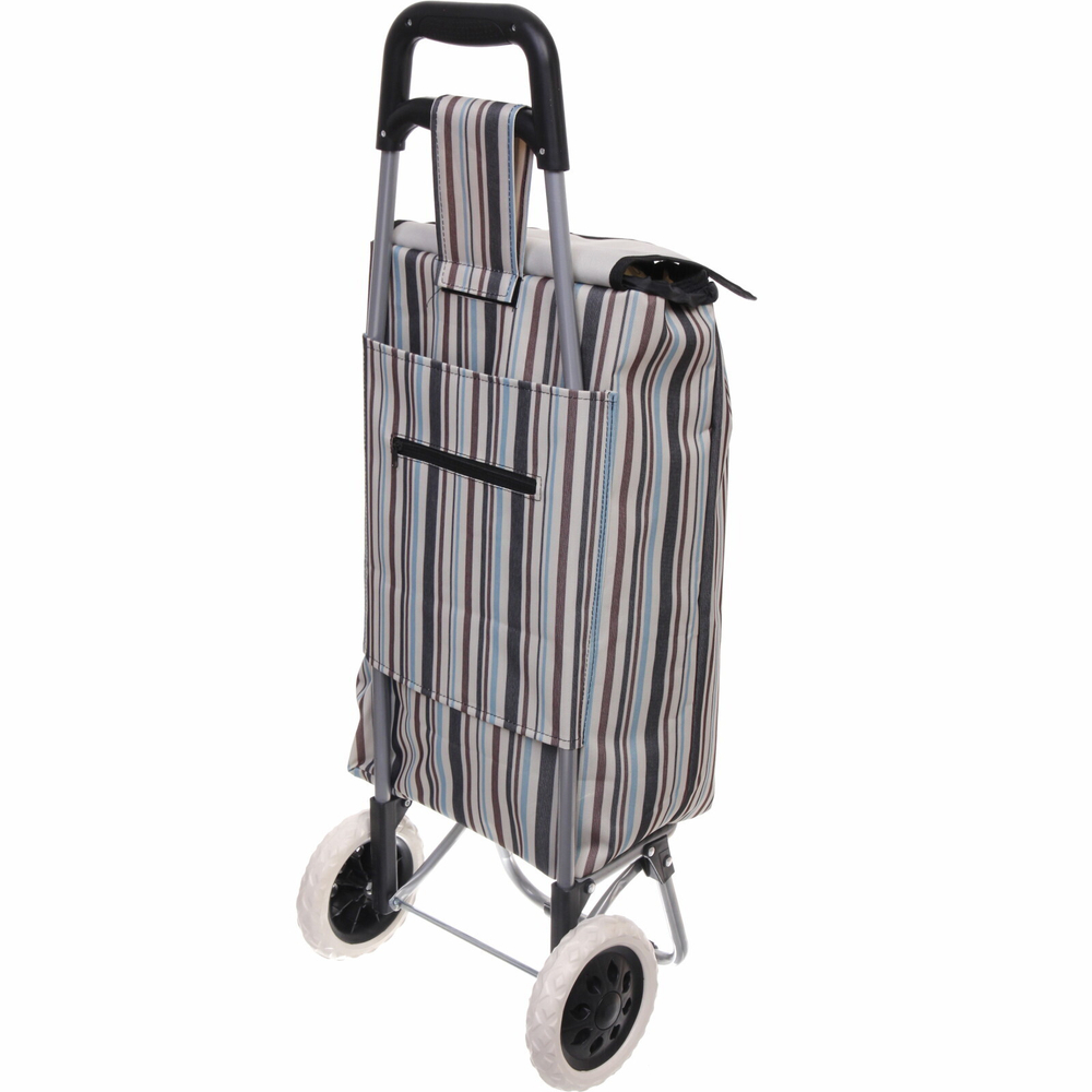 Тележка хозяйственная с сумкой (88*34*30см, колеса 15см) голубые полоски