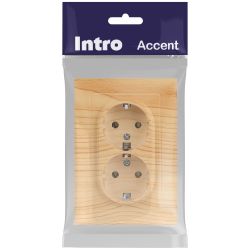 Розетка Intro Accent 6-205-11 двойная с заземлением 2X2P+E Schuko 16А-250В IP20 СУ AL/CU сосна