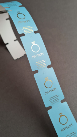 Голубые бирки 30*50,8.  Печать золотой фольгой.