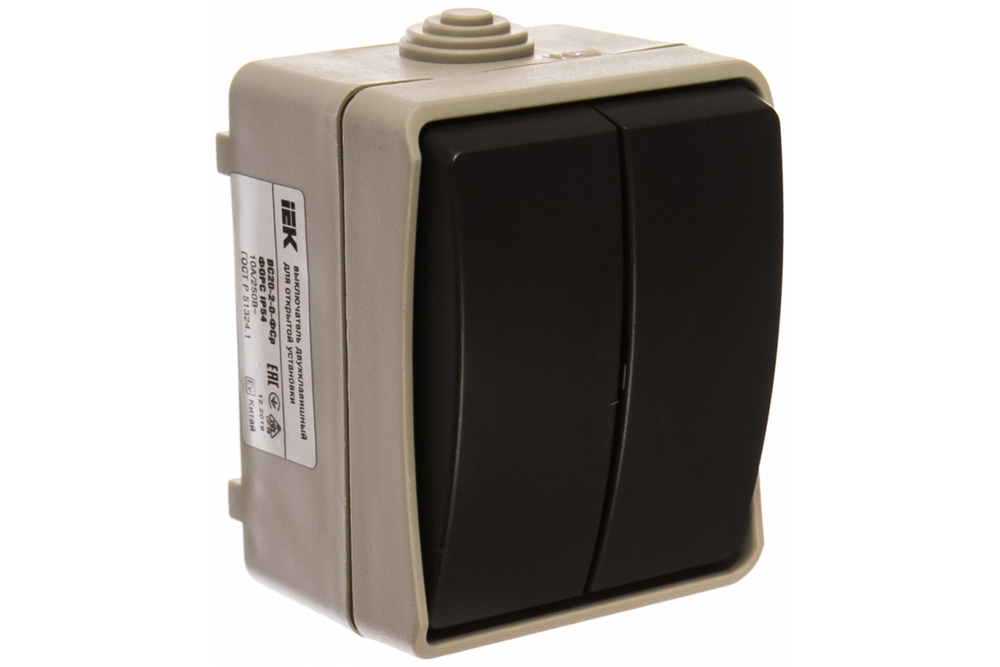 Выключатель 2-клавишный для открытой установки ВС20-2-0-ФСр ФОРС IP54 IEK