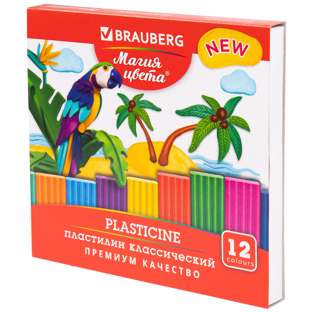 Пластилин классический BRAUBERG "МАГИЯ ЦВЕТА NEW" 12 цветов 240 г стек качество на высоте (16 штук в упаковке)
