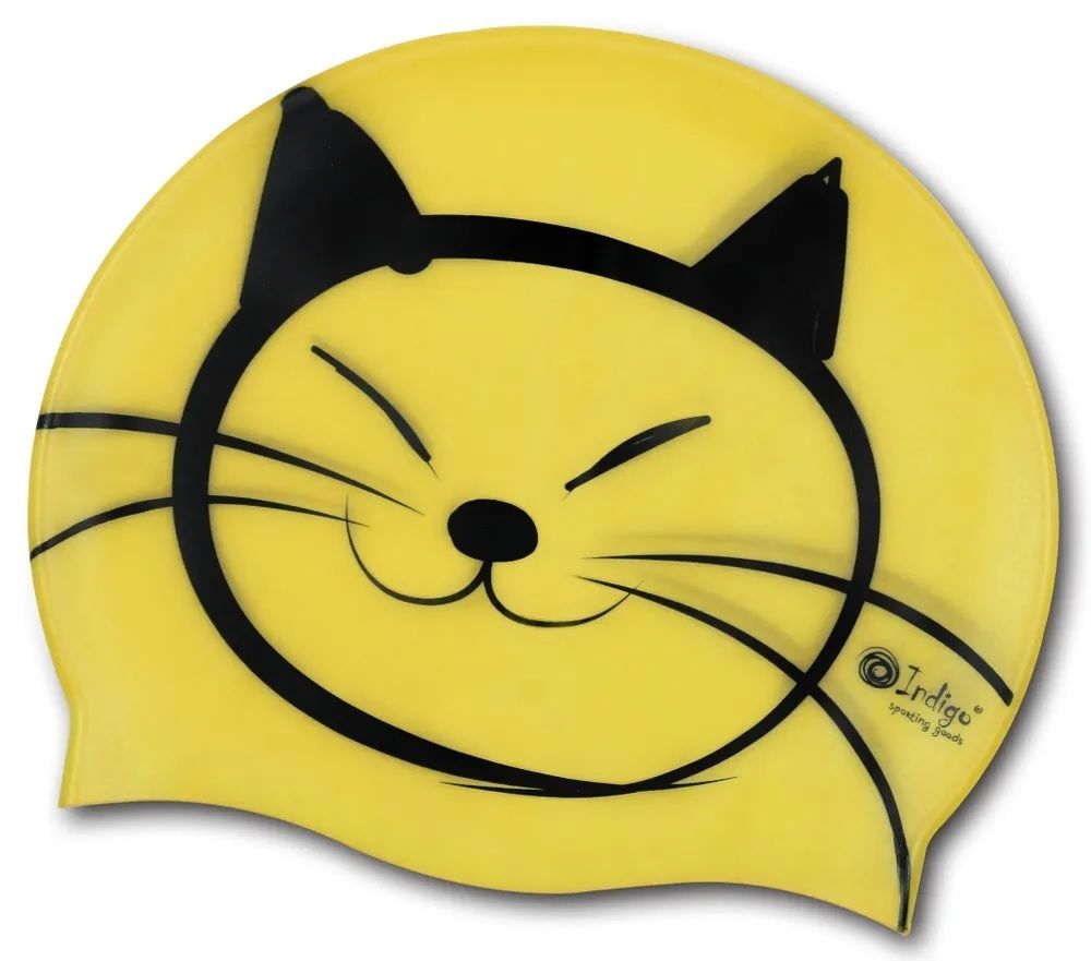 Шапочка для плавания силиконовая INDIGO детская Котик SCCT506 Желтый
