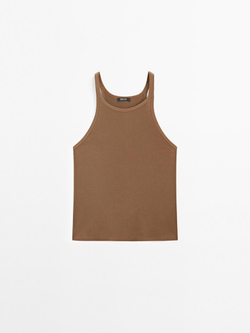 Massimo Dutti Топ из 100% хлопка на бретелях, коричневый