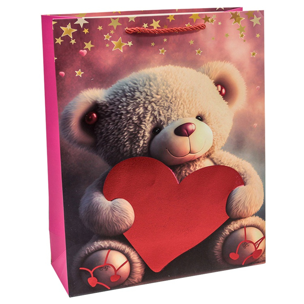 Подарочный пакет «Мишка и сердце» в четрых дизайнах, 26х32х10 см
