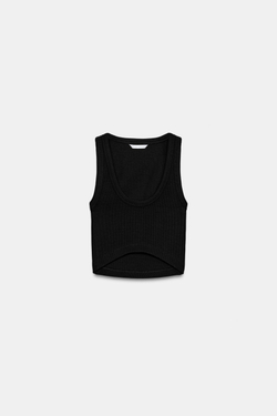 ZARA УКОРОЧЕННЫЙ ТОП В РУБЧИК, ЧЕРНЫЙ