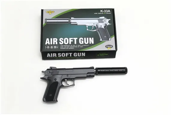 Пистолет  металлический с глушителем  K33A Air soft Gun K-33A