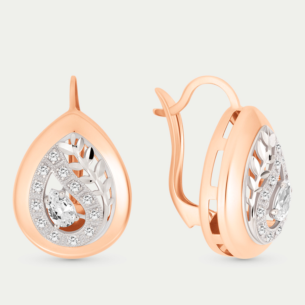 Серьги с фианитами женские из розового золота 585 пробы (арт. 20531а)