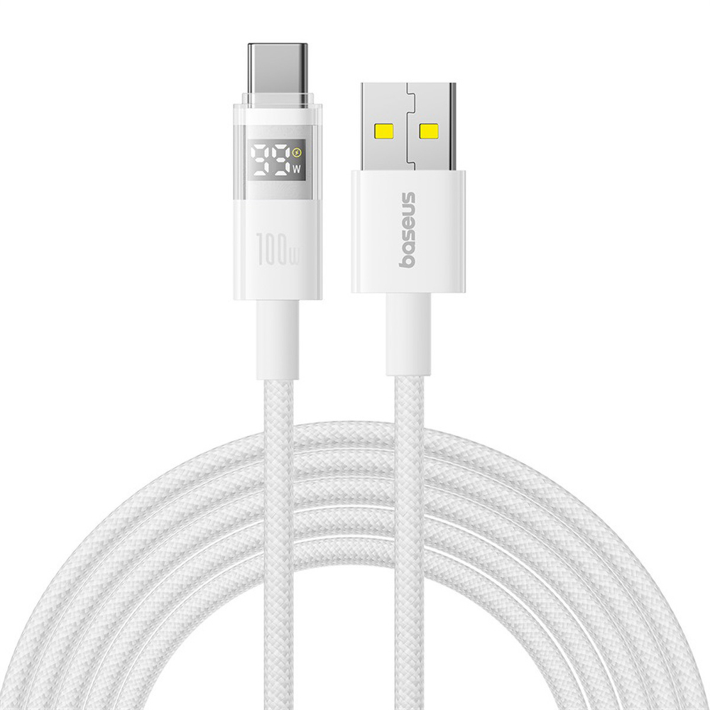 USB-A - USB-C Кабель Baseus Display 2 Charging+Data 100W 1-2m - Moon White