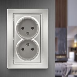 Розетка Intro Plano 1-204-03 без заземления двойная 2х2P 16А-250В IP20 СУ алюминий | 