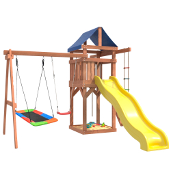 Детская площадка с качелями лодочка и прямоугольным гнездом Лодка IgroWoods для улицы и дачи