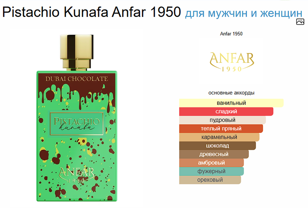Pistachio Kunafa Anfar 1950 80 ml (duty free парфюмерия)