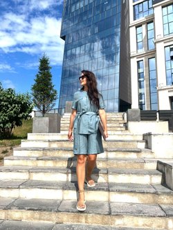 Костюм рубашка и шорты морская волна из вискозы