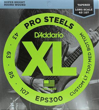 Струны для бас-гитары, Lt top/Med bottom, 43-107, D'Addario EPS300 ProSteels