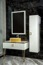 Консоль с раковиной и столешницей Armadi Art LUCIDO WHITE 80 жемчужный белый