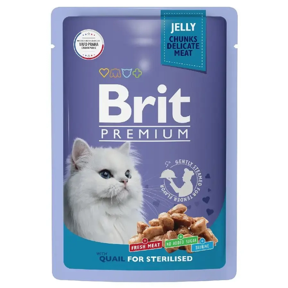 Brit premium, пауч для взрослых стерилизованных кошек, перепёлка в желе, 85г