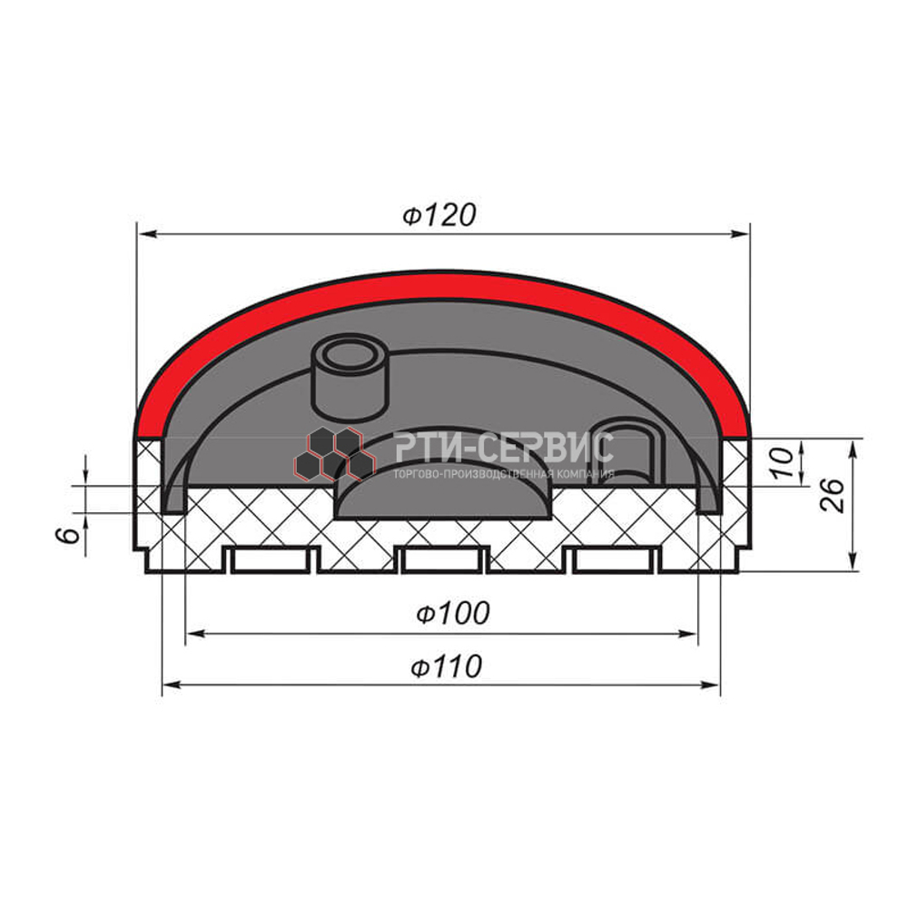 Резиновая накладка (РТИ-СЕРВИС 1026) для подъемников "Ravaglioli" (mid)