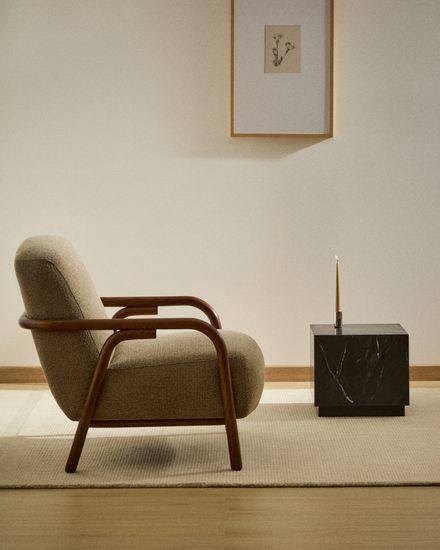 Кресло Sylo из серо-коричневого шенилла и ясеня с отделкой цвета орех