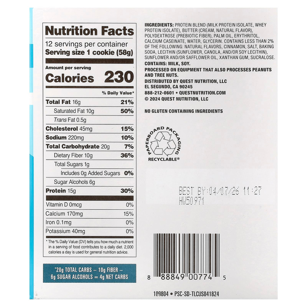 Quest Nutrition, протеиновое печенье, со вкусом печенья сникердудл, 12 шт по 58 г (2,04 унции)