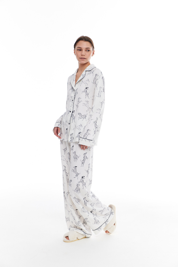 Брюки из вискозы с кантом и далматинцами