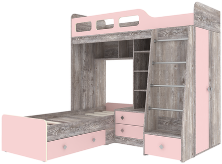 Двухъярусная кровать КарИВи Астра 4 Бетон Розовый