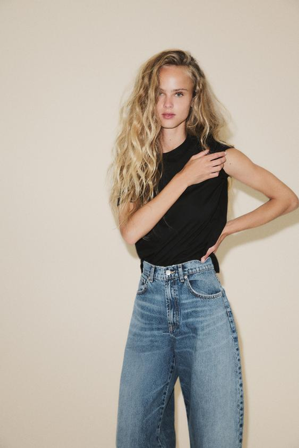 ZARA ДЖИНСЫ BARREL TRF С ВЫСОКОЙ ПОСАДКОЙ, СИНИЙ