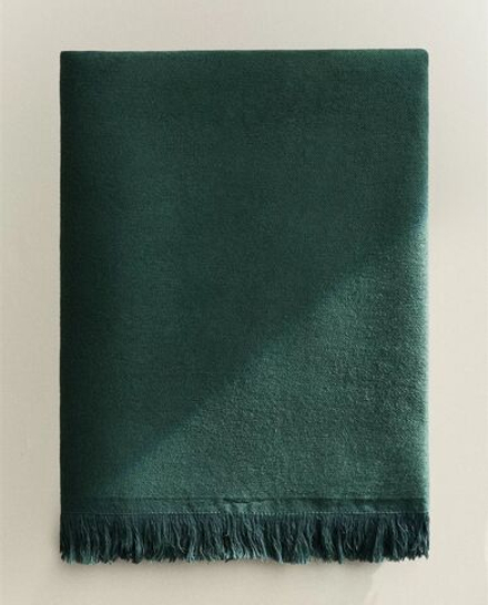 Zara Home - Декоративный плед с бахромой, бирюзовый, 140x190 см