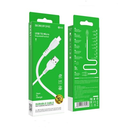 Кабель micro  BOROFONE BX51 для iPhone, для телефона, планшета, наушников 1м белый
