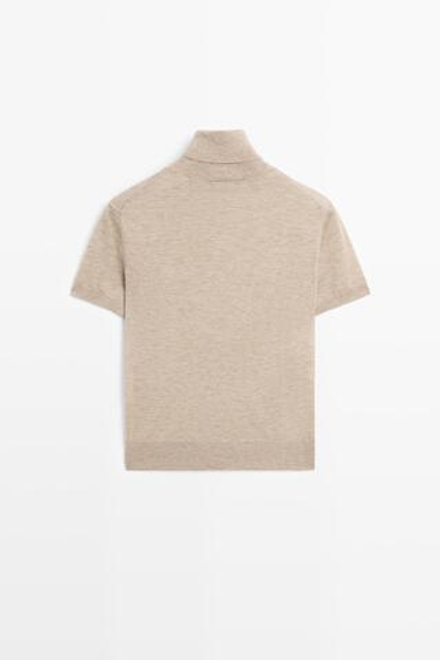 Massimo Dutti Свитер из шерсти с высоким воротником, пестро-бежевый