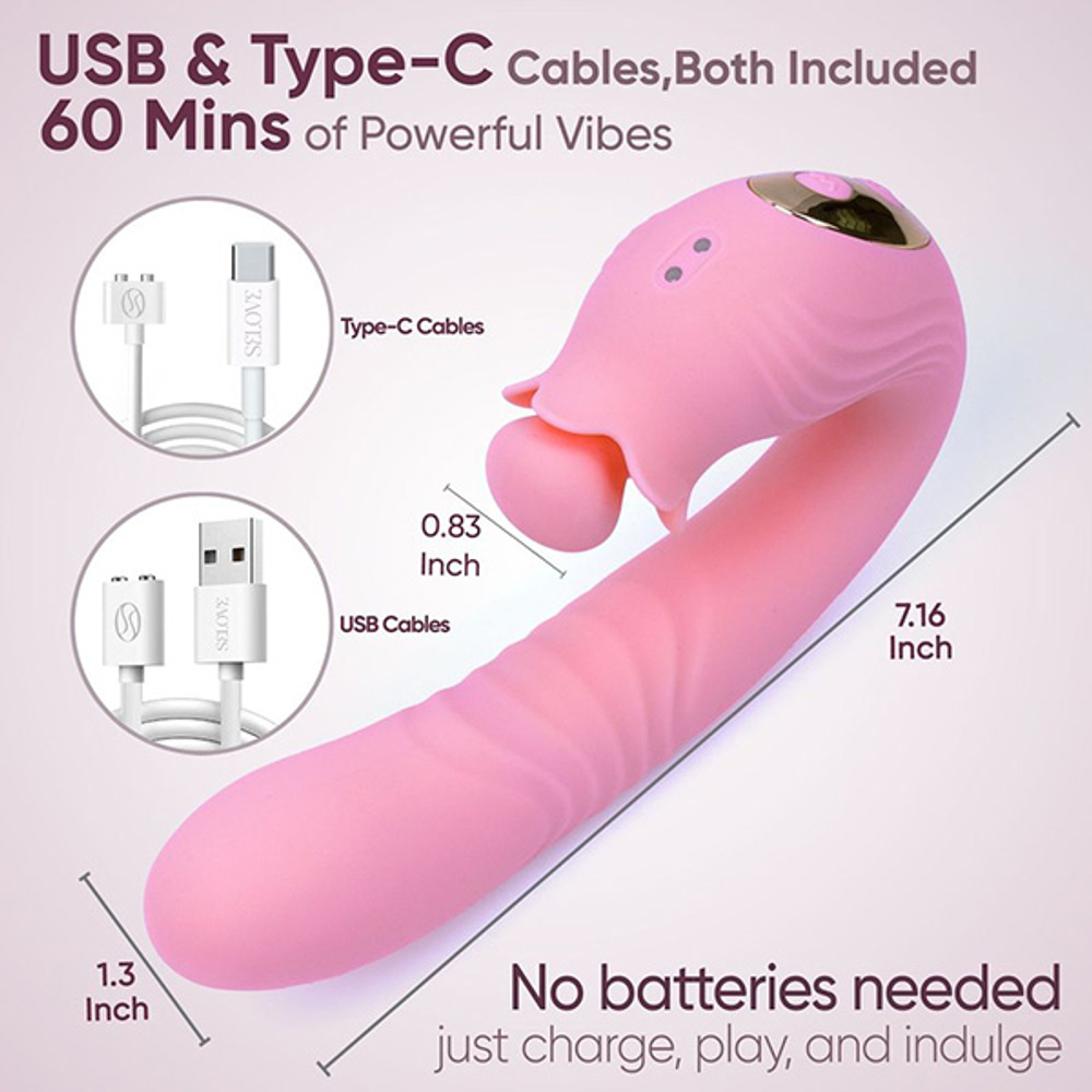 Розовый вибратор для стимуляции точки G Selove Campanula Thrusting & Stroking G-Spot Vibrator Pink