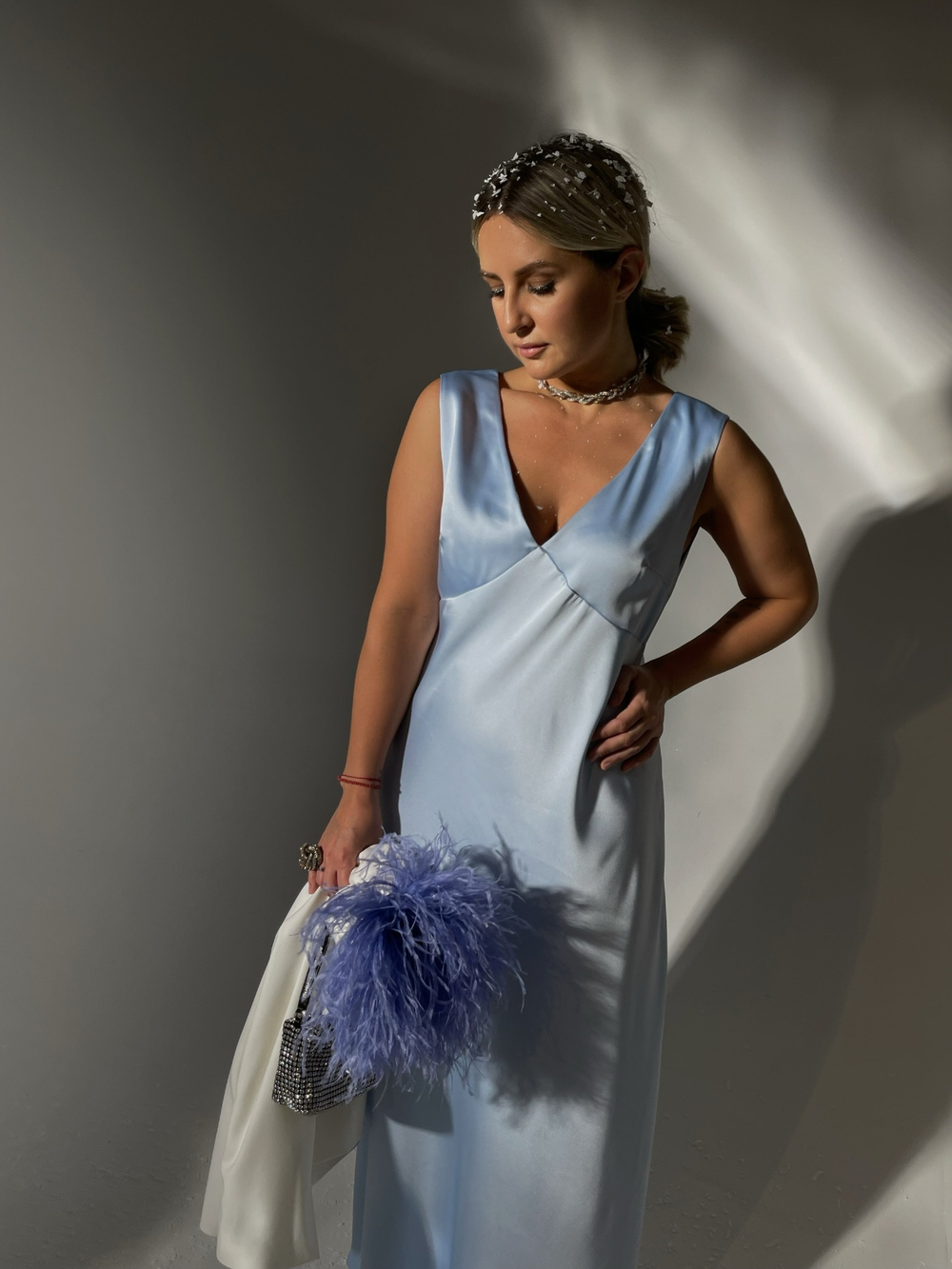 Шёлковое платье голубое