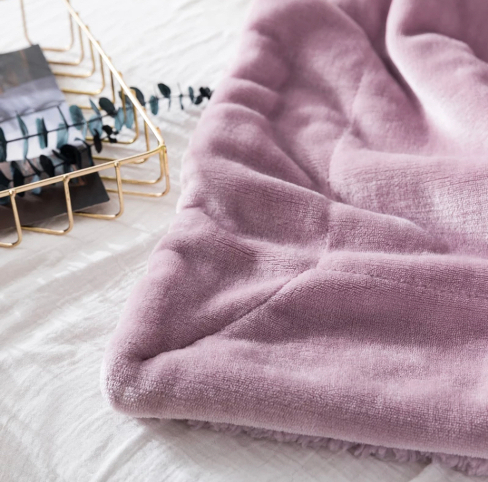 Плед 1.5 на полуторку Пудра Барашка Велюр-Плюш 140х200