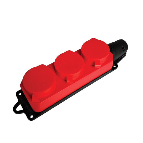 Розетка переносная 3-местная c/з STEKKER, RST16-23-44-3, 250В, 16А, IP44, красный 49401