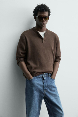 ZARA СВИТЕР С ВОРОТНИКОМ НА ПУГОВИЦАХ, ШОКОЛАДНЫЙ