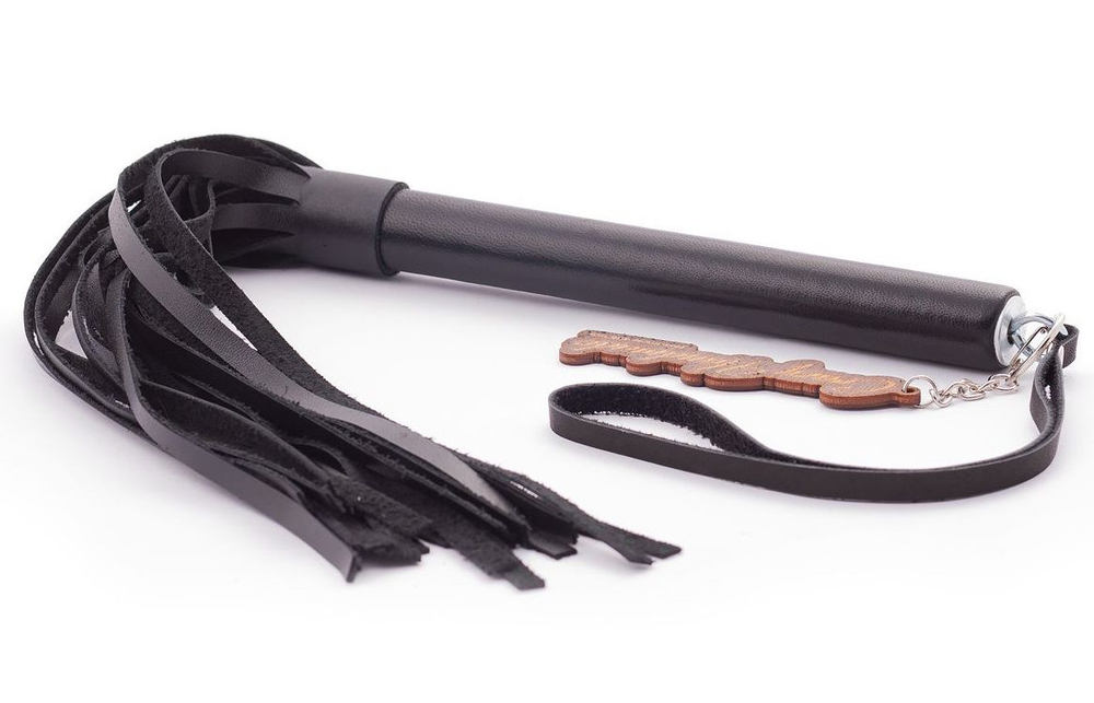 Черная кожаная плеть "Индиго" - 50 см.