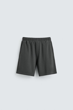 ZARA ШОРТЫ ИЗ ХЛОПКОВОГО ПИКЕ REGULAR FIT С ЭФФЕКТОМ ПОТЕРТОСТИ, АНТРАЦИТОВО-СЕРЫЙ