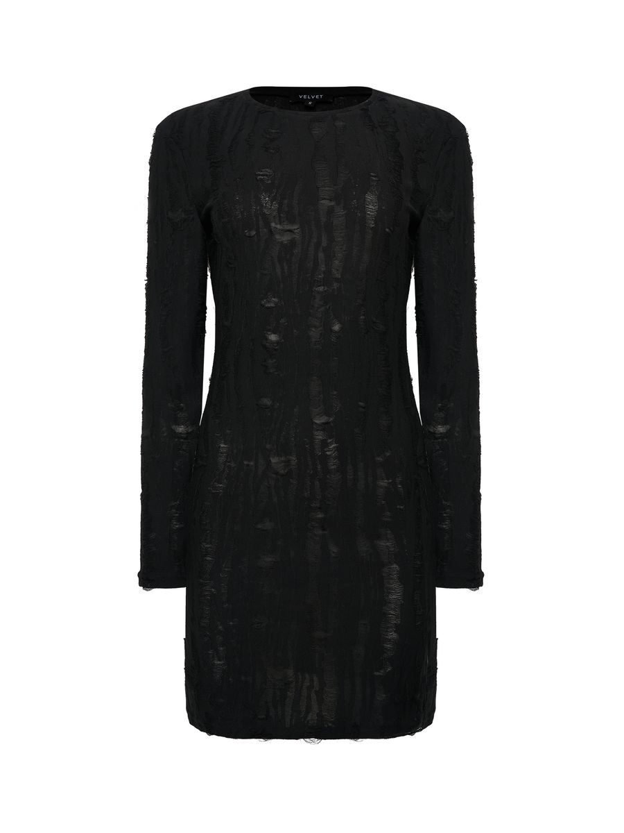 Платье из рваного трикотажа мини черное