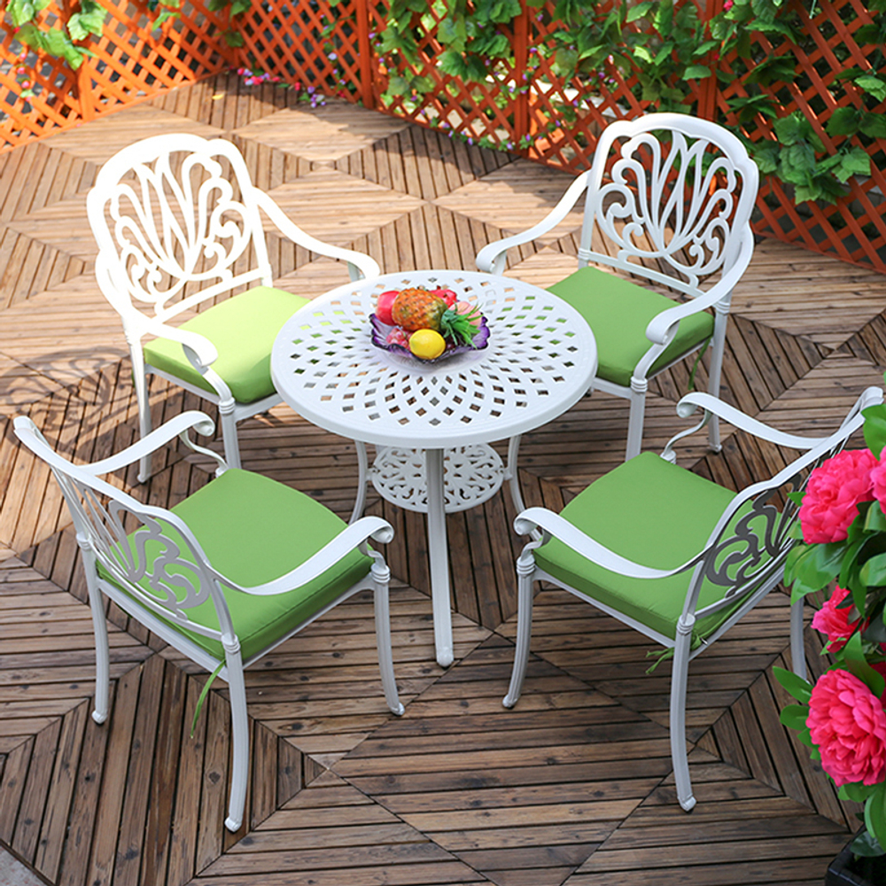 Комплект мебели из литого алюминия стол круглый СОРРЕНТО «SORRENTO» D78 + 4 кресла Феникс «FENIX» белый