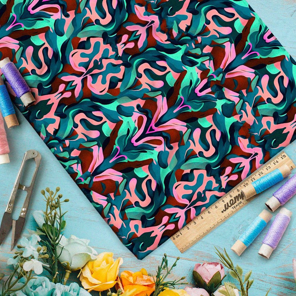 Ткань шифон абстрактные цветы волной