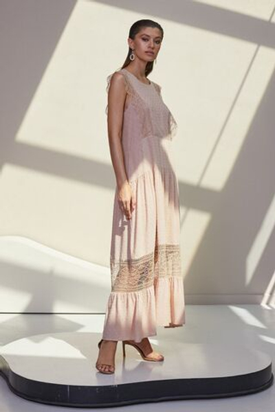 Летнее платье с вставками из кружева (Размер: M) (Цвет: бежевый)